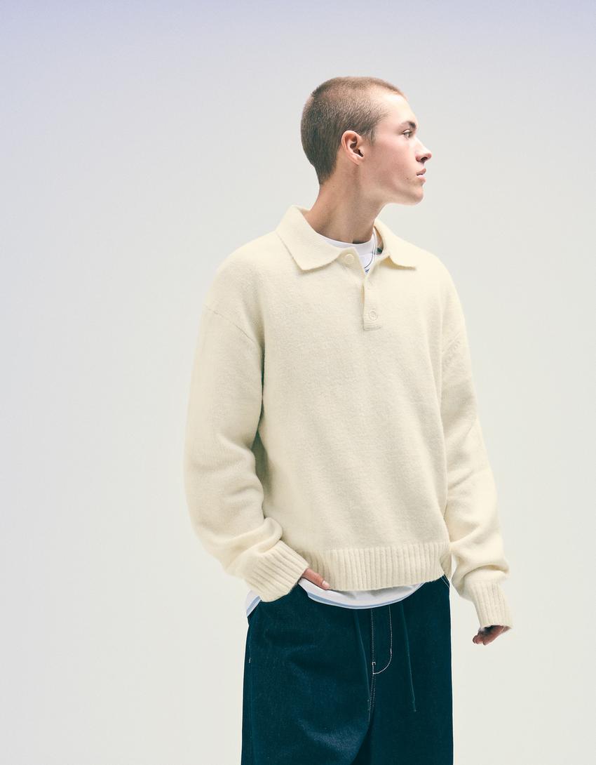 Polo collar sweater-Sand