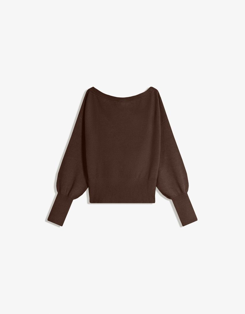 Jersei asimètric baix canalé-Marró