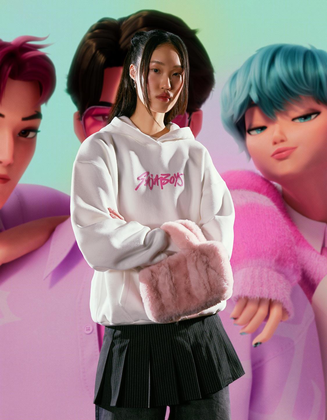 KPop Demon Hunters Huntr/x kapüşonlu baskılı sweatshirt