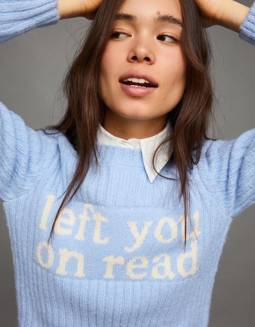 Baskılı örgü kazak-Mavi