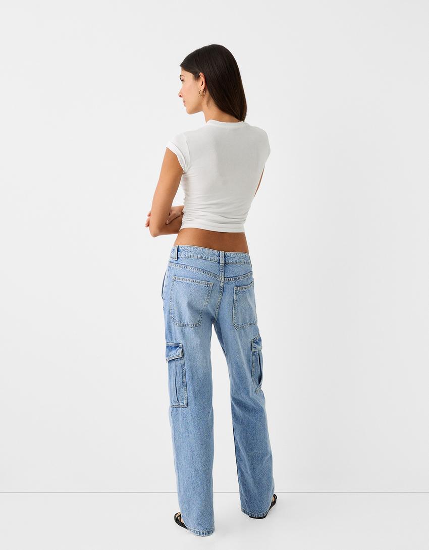 بنطال جينز كارغو بقصّة مستقيمة-أزرق فاتح-2