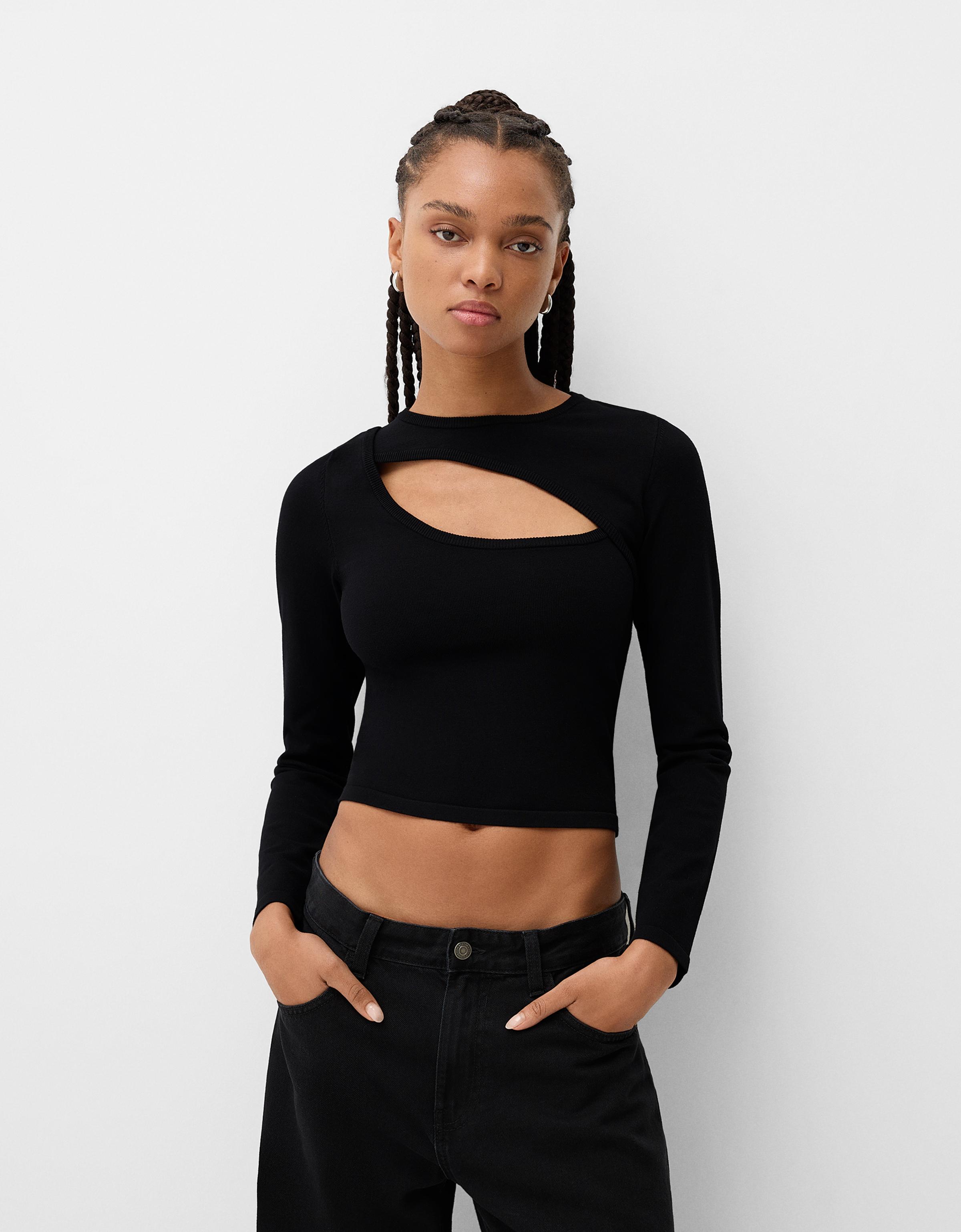 Bershka Pullover Mit Cut-Out Damen S Schwarz