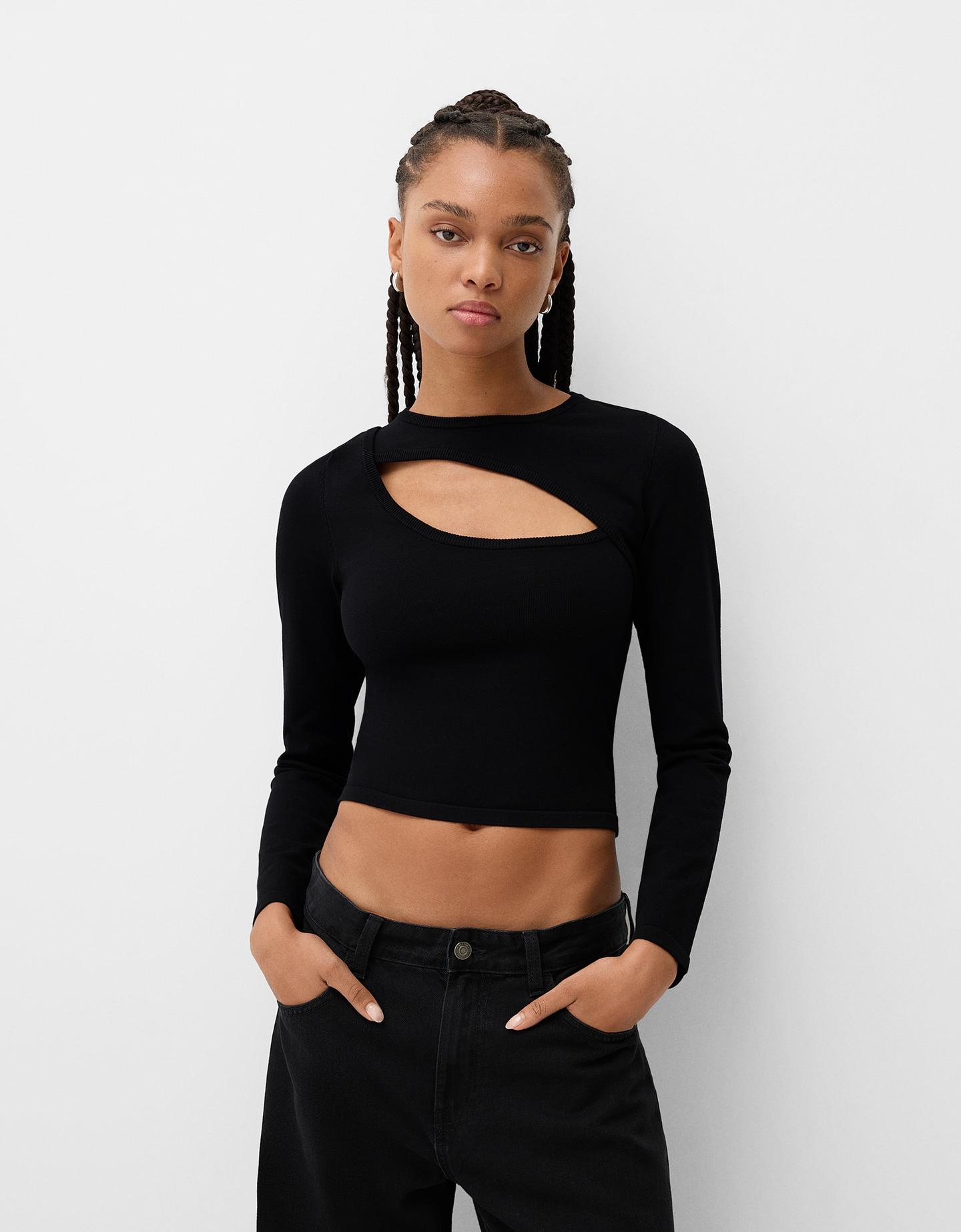 Bershka Jersey Cut-Out Mujer S Negro