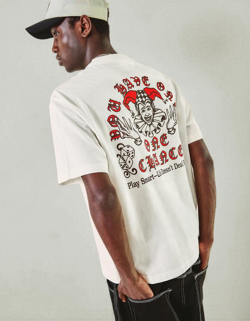 Kısa kollu baskılı tişört-Beyaz