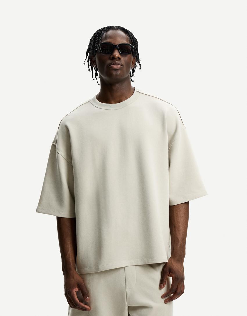 Interlock T-shirt and Bermuda shorts set-Stone-2