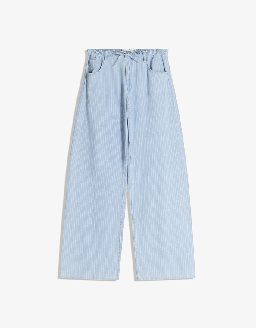 Jeans wide leg cordon-Bleu lavé