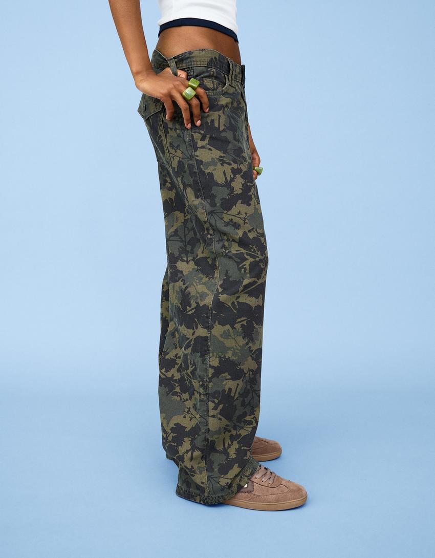 Rechte broek met print-Kaki-2