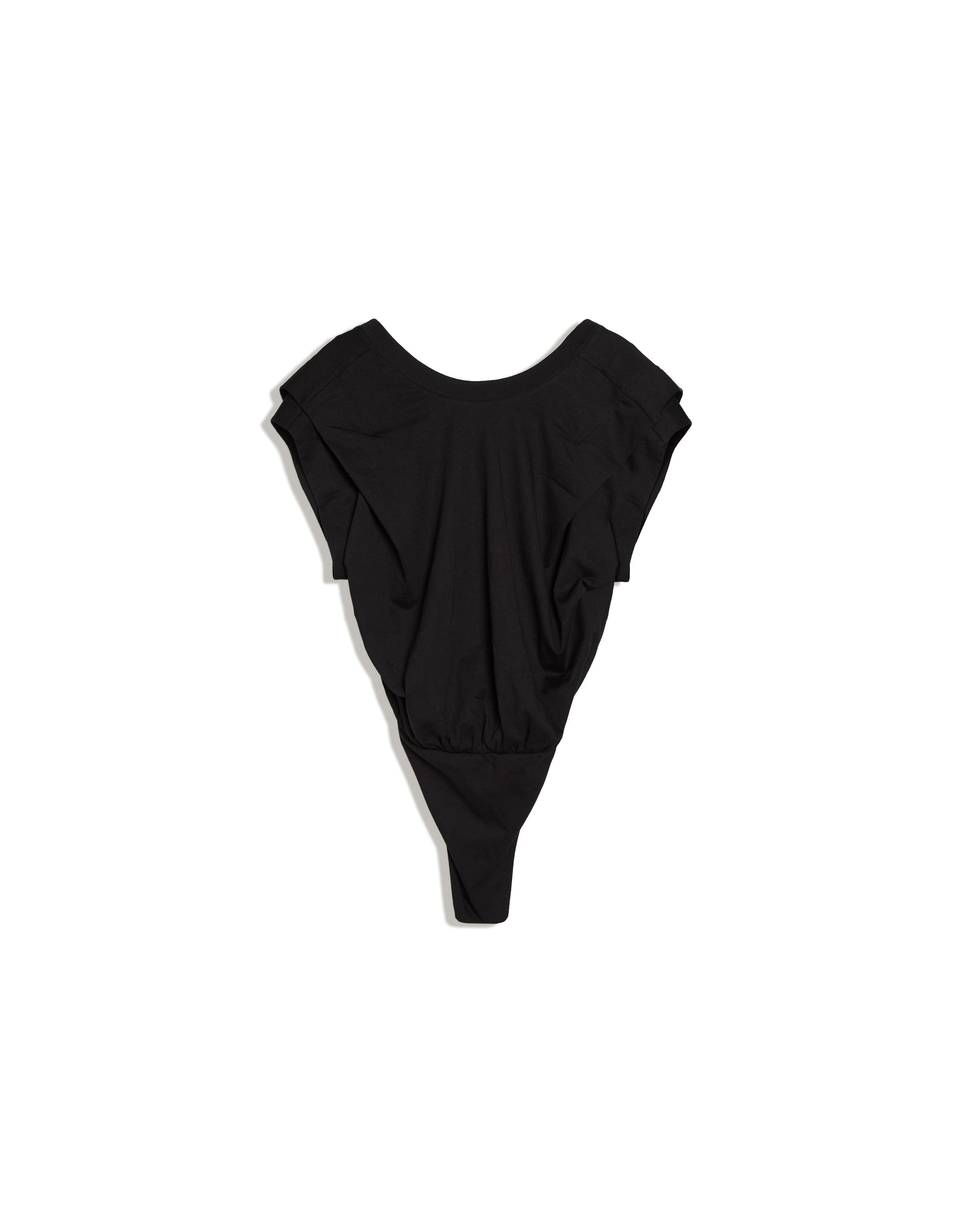 Pleated open-back bodysuit — Black