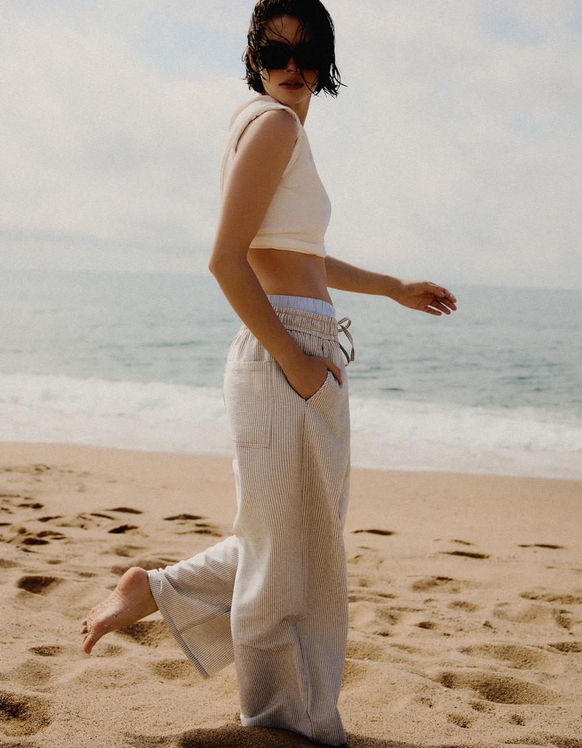 Pantalon mega baggy à carreaux-Sable