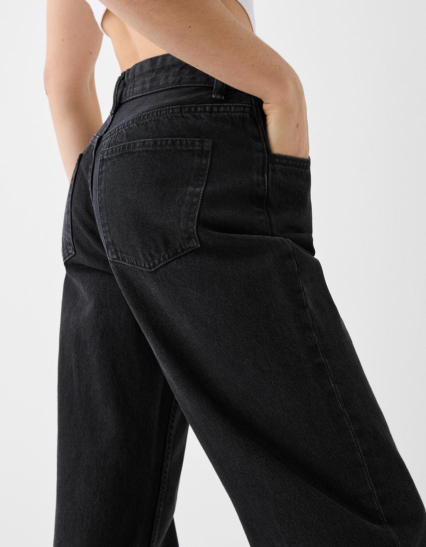 جينز نمط التسعينيات بساق عريضة-أسود-5