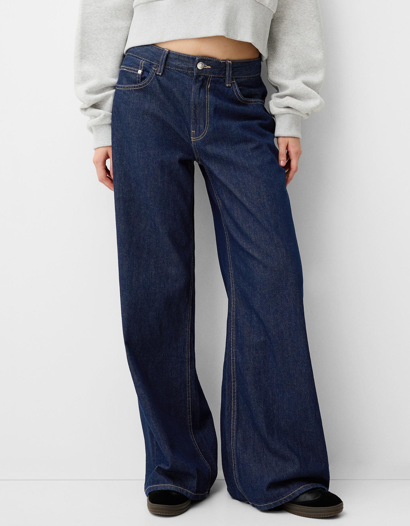 Bershka Wide-Leg-Jeans Damen 36 Marinenblau günstig online kaufen