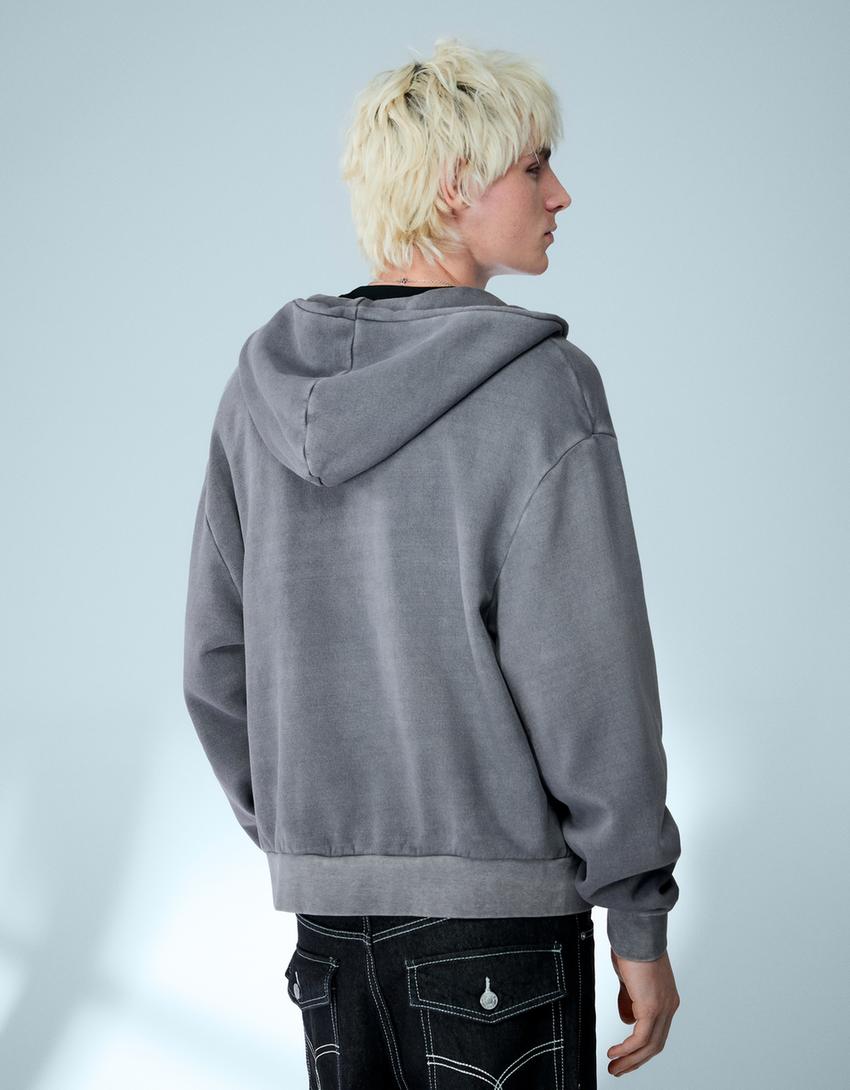 Sweat zippé court Boxy fit-Gris