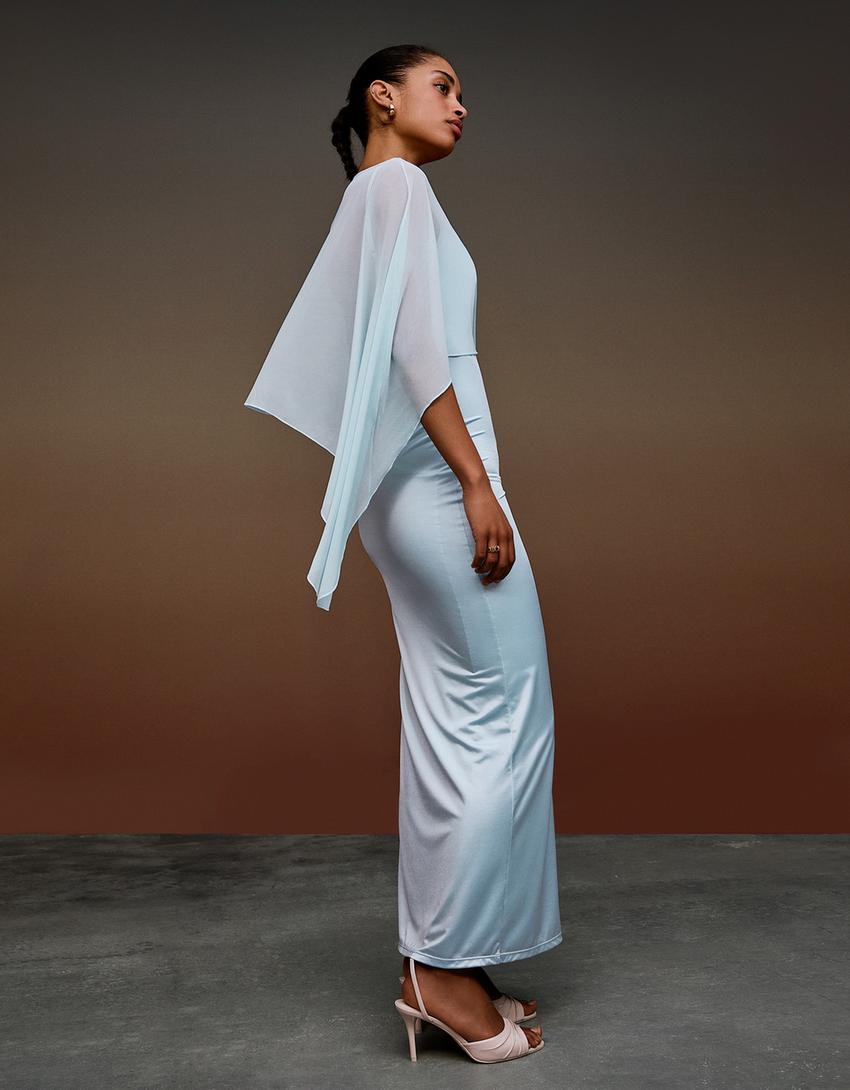 Robe midi cape-Bleu clair