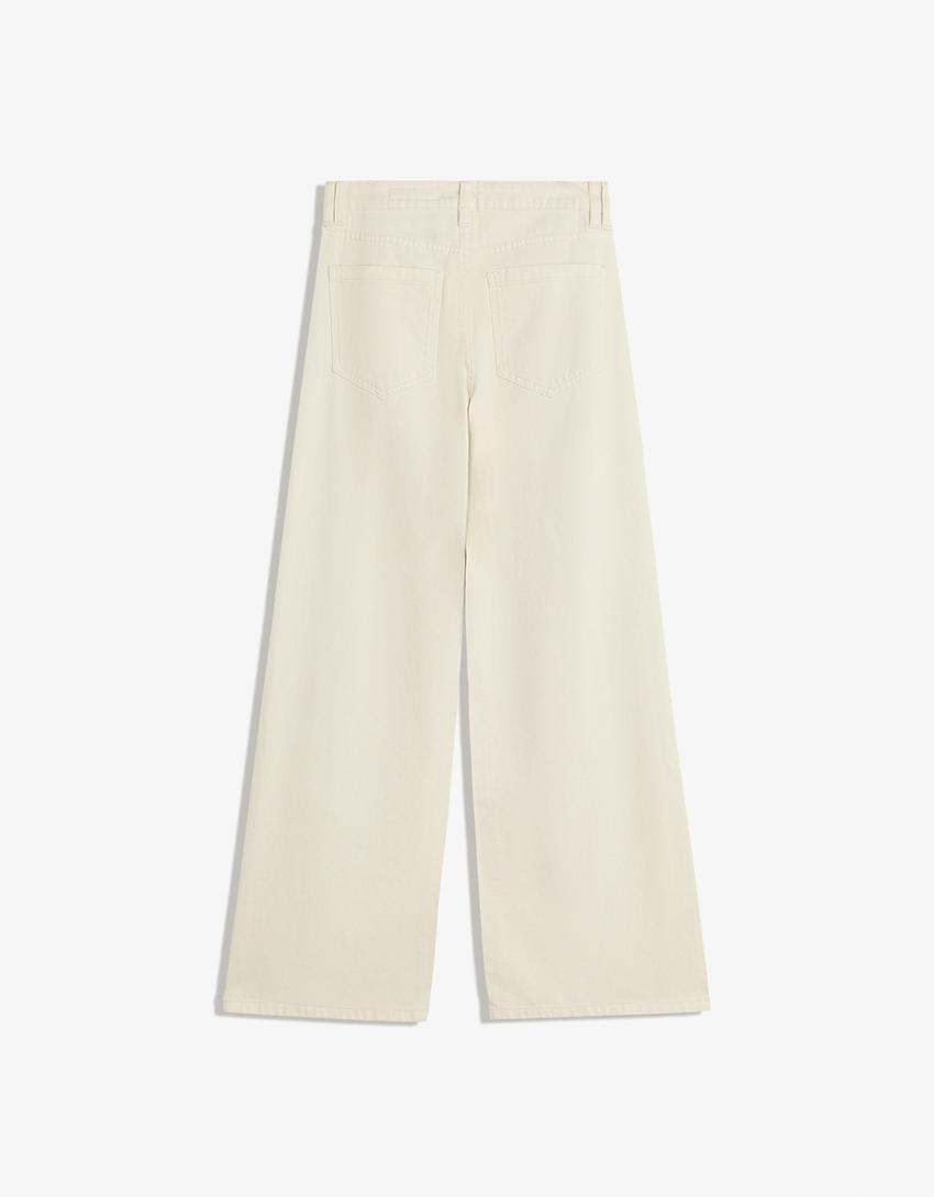 Pantalon droit œillets effiloché-Blanc-5