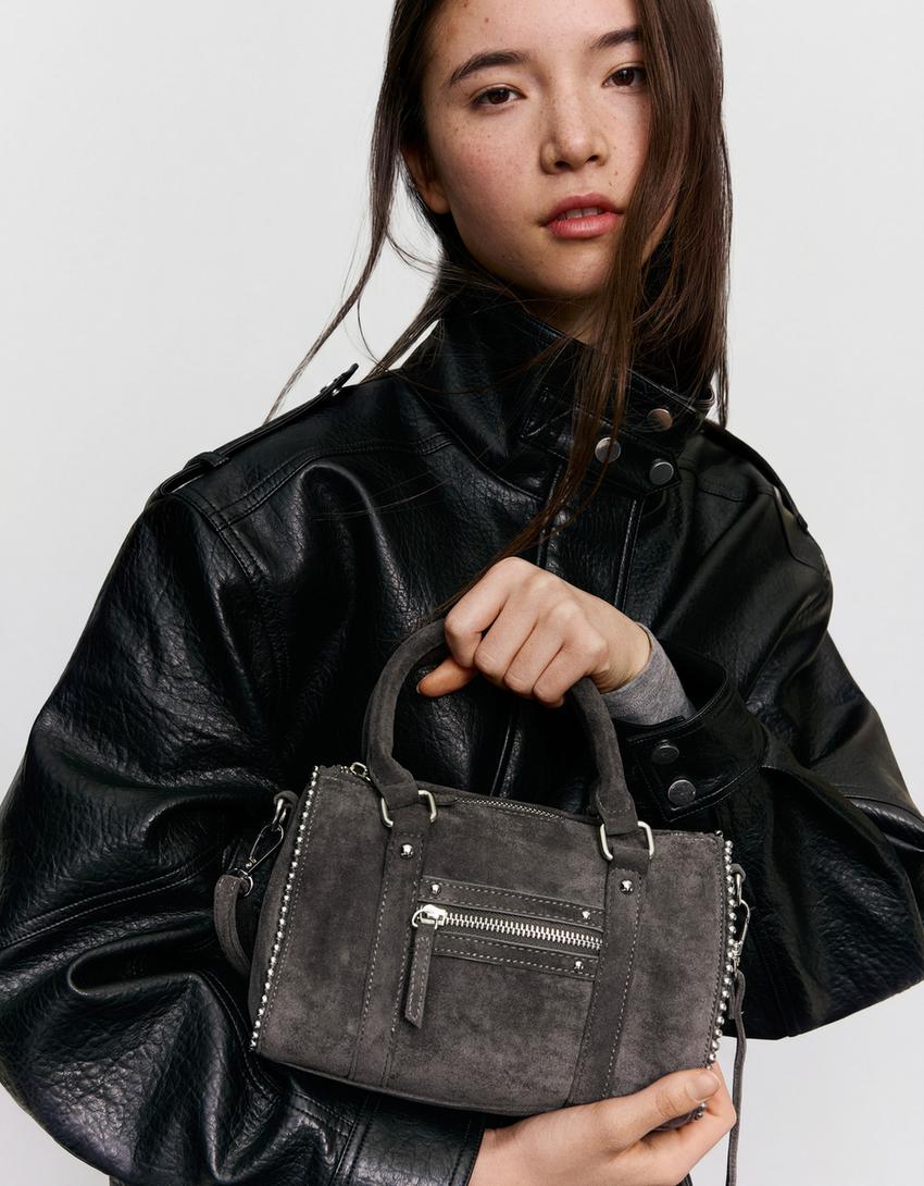 حقيبة بولينغ جلد سويدي صناعي-رمادي