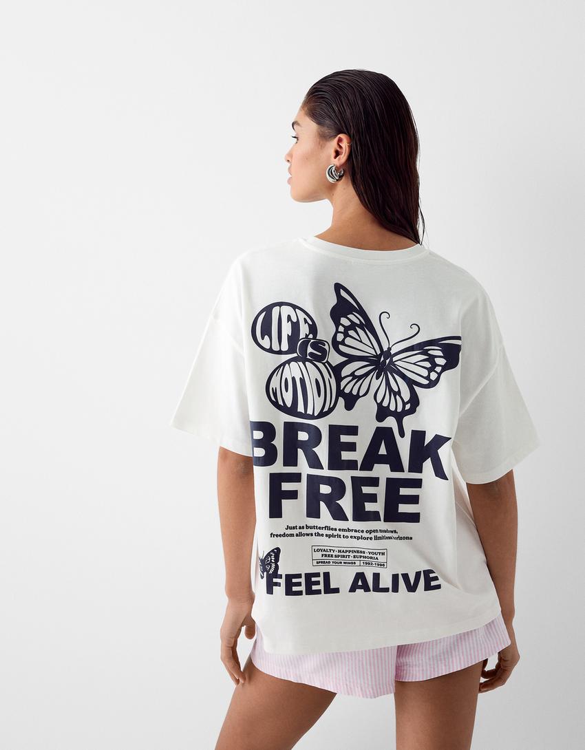 Short sleeve T-shirt with print-Cream-2