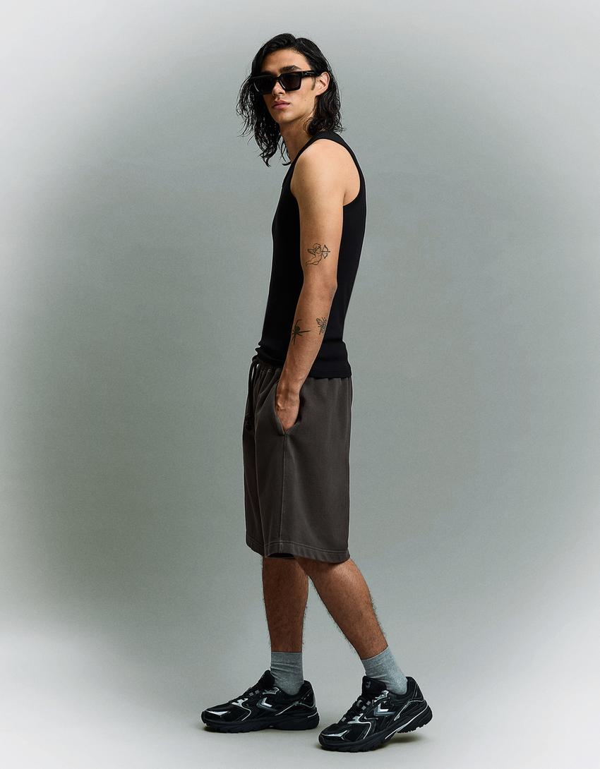 Faded wash boxy fit Bermuda shorts-Grey