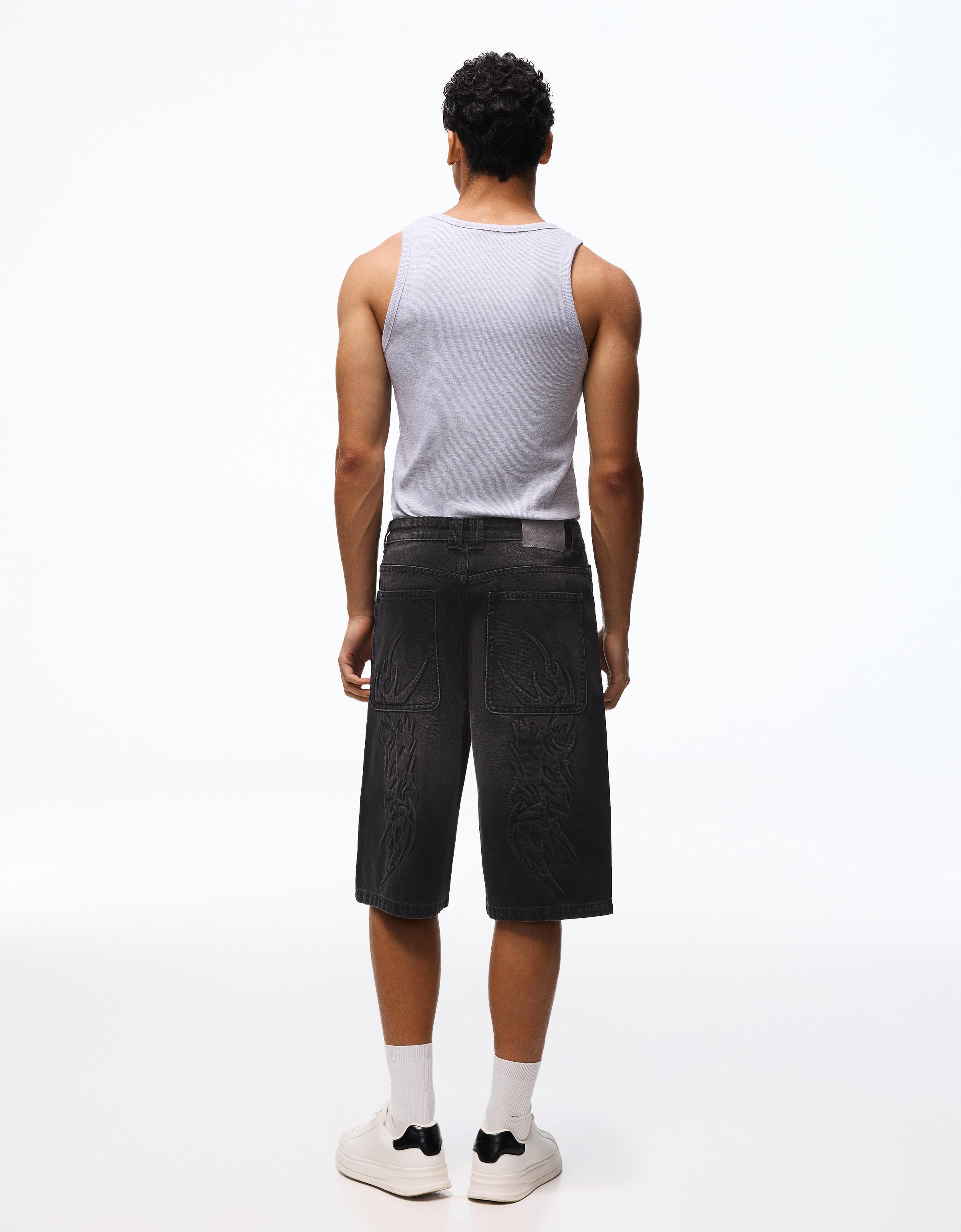 Baggy denim Bermuda shorts — Black