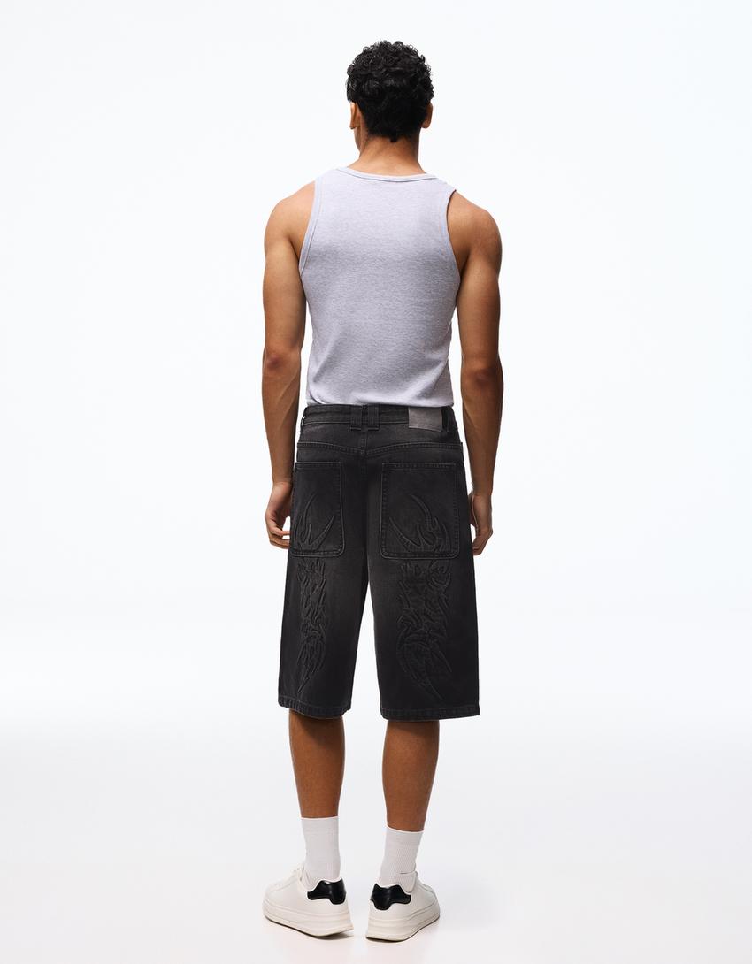 Bermuda en jean baggy fit-Noir