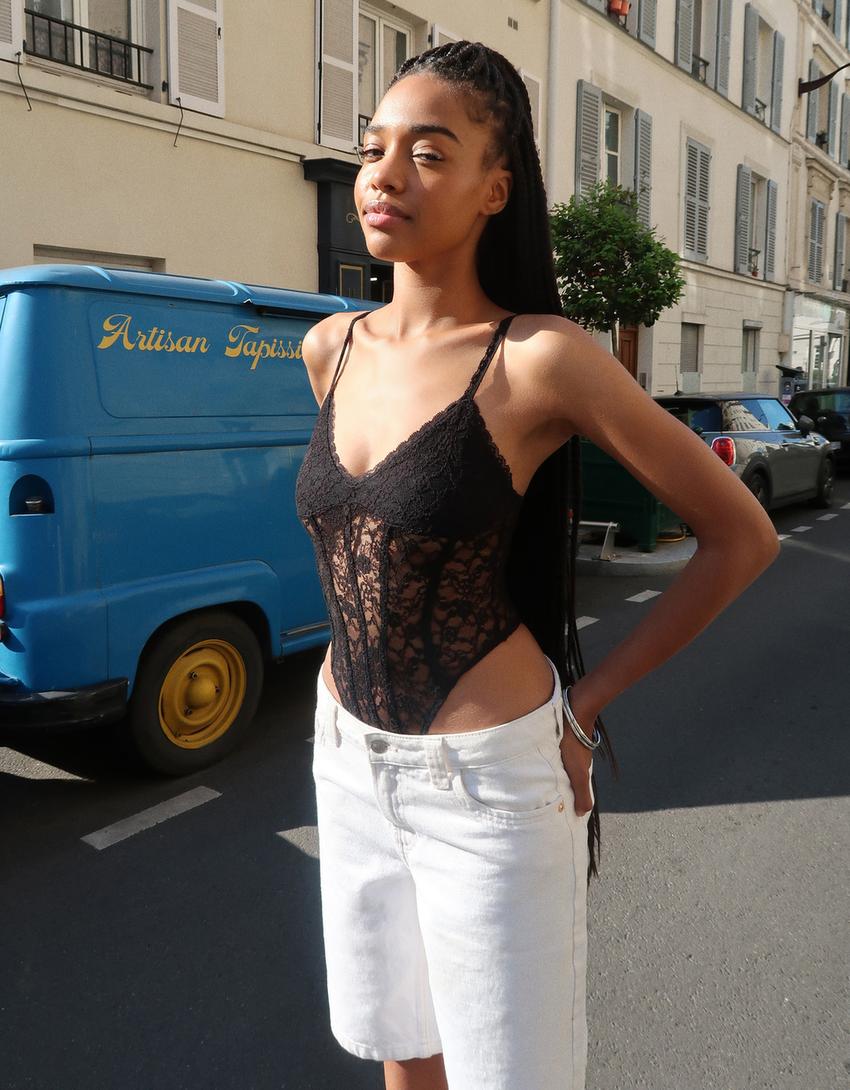 Body bretele dantelă-Negru-1