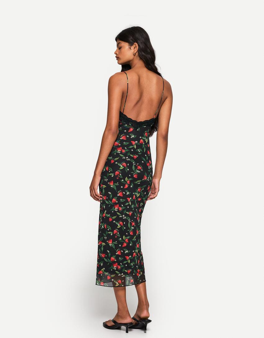Robe midi en tulle imprimée-Noir-1