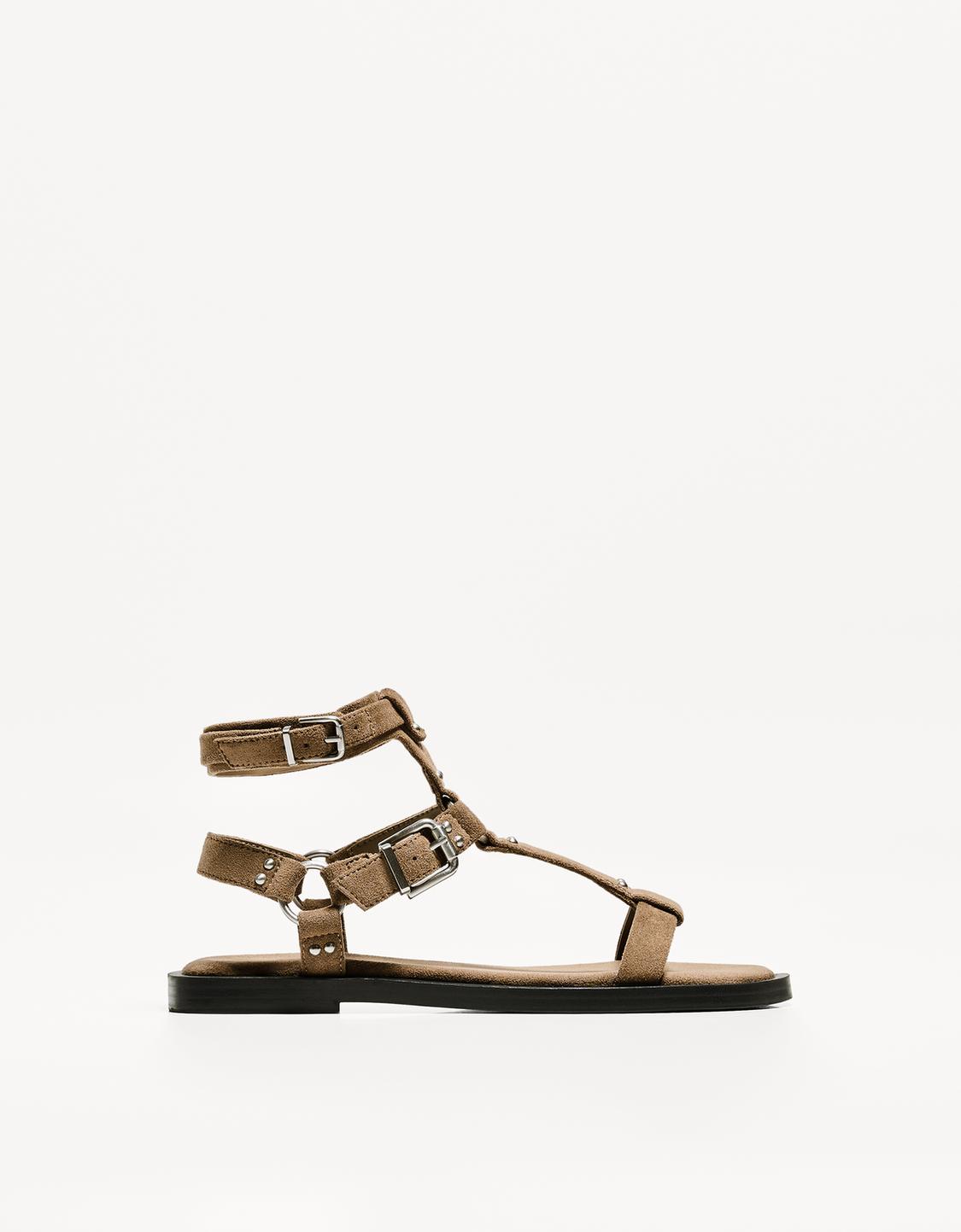 Flat slider sandals with buckles