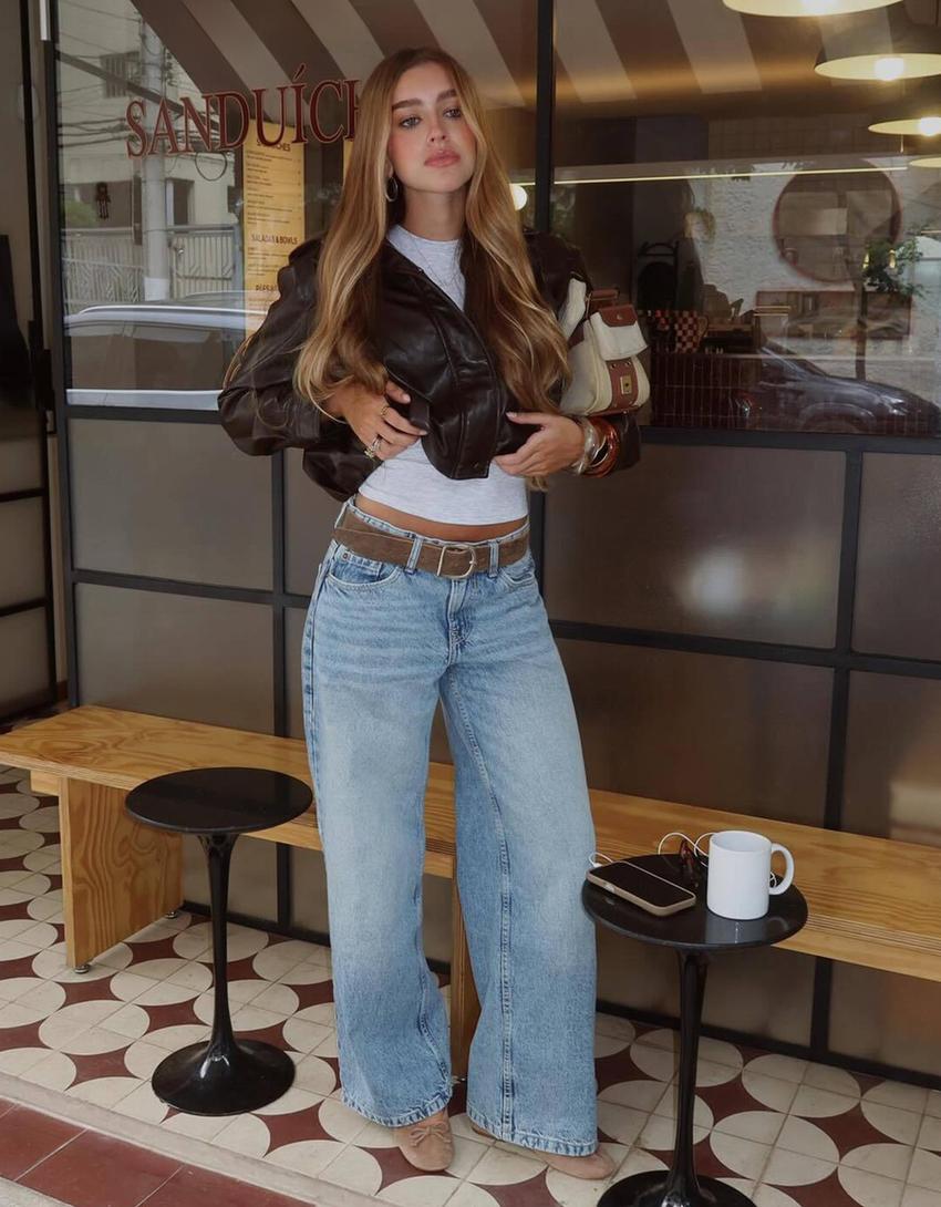 Düşük bel boyfriend jean-Açık mavi