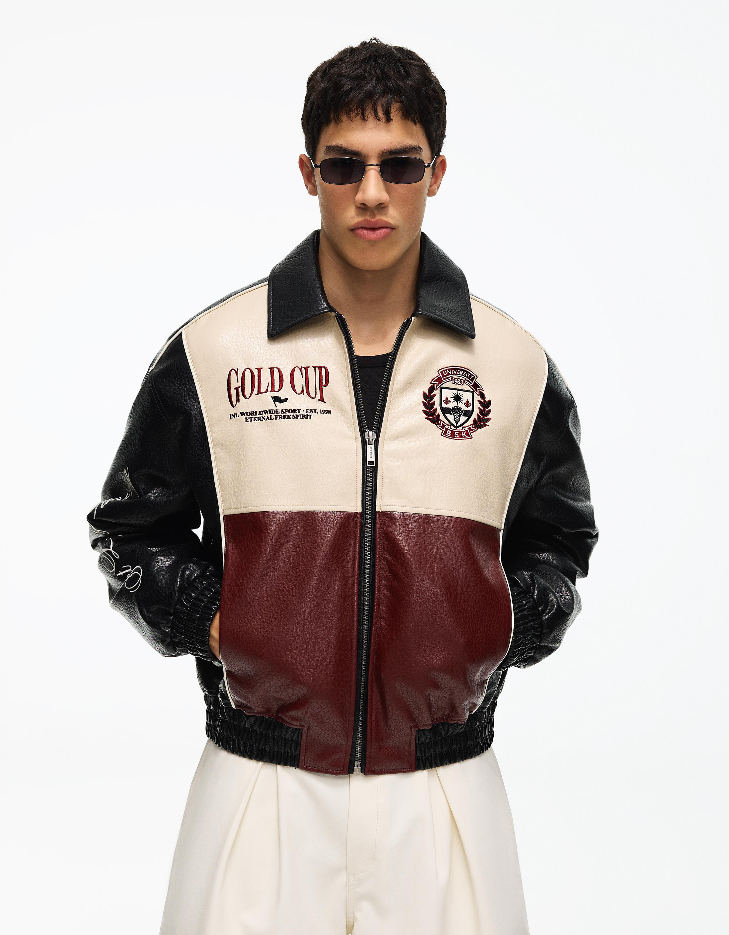 Faux leather graphic jacket - Men | Bershka