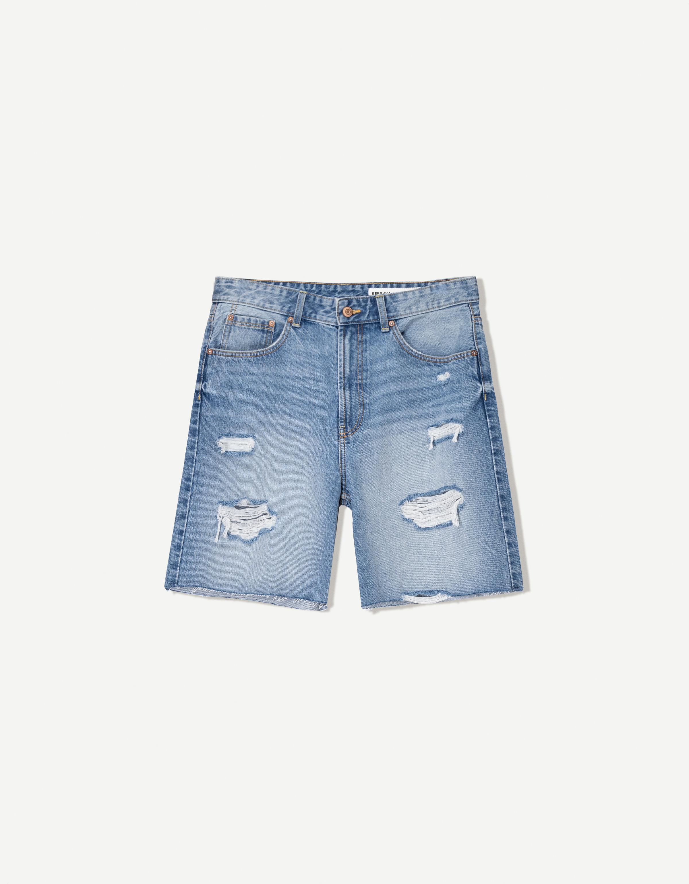 Bershka Jeans-Bermudashorts Mit Rissen Herren 36 Ausgewaschenes Blau