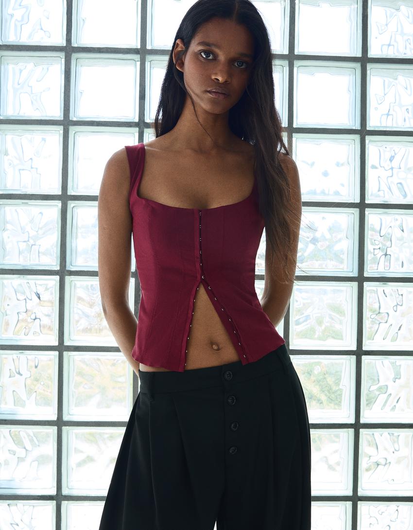 Bengaline corset top-Maroon