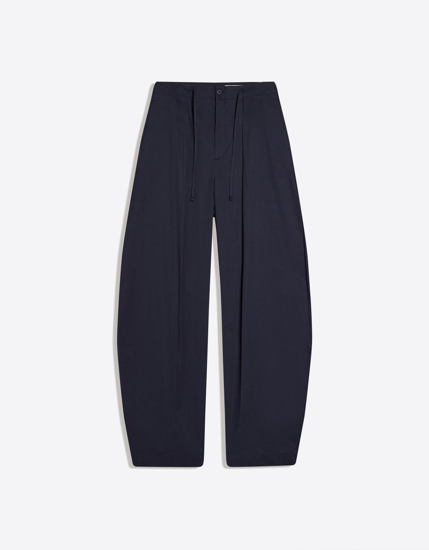 Pantalon barrel à pinces-Marine