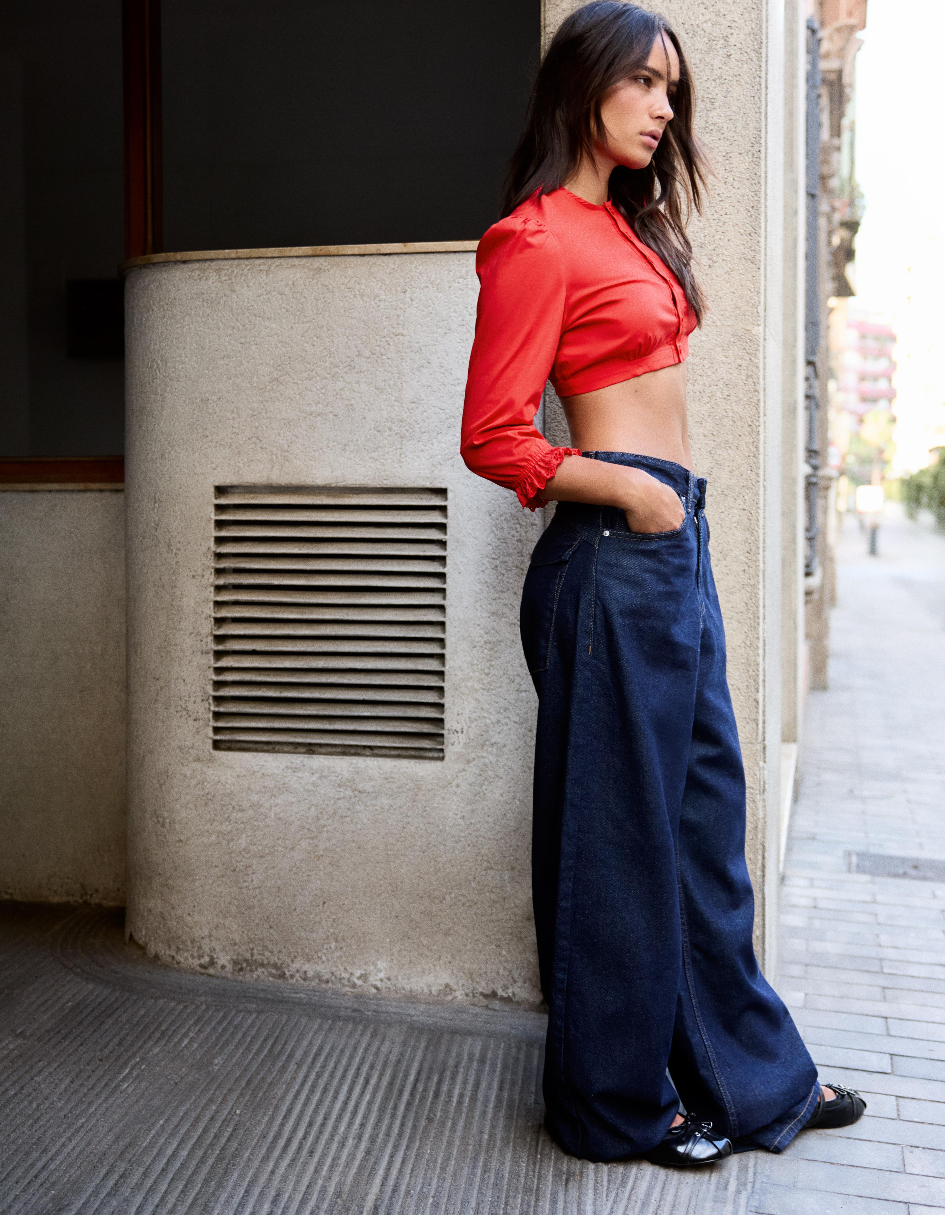 Long sleeve cropped shirt — Red