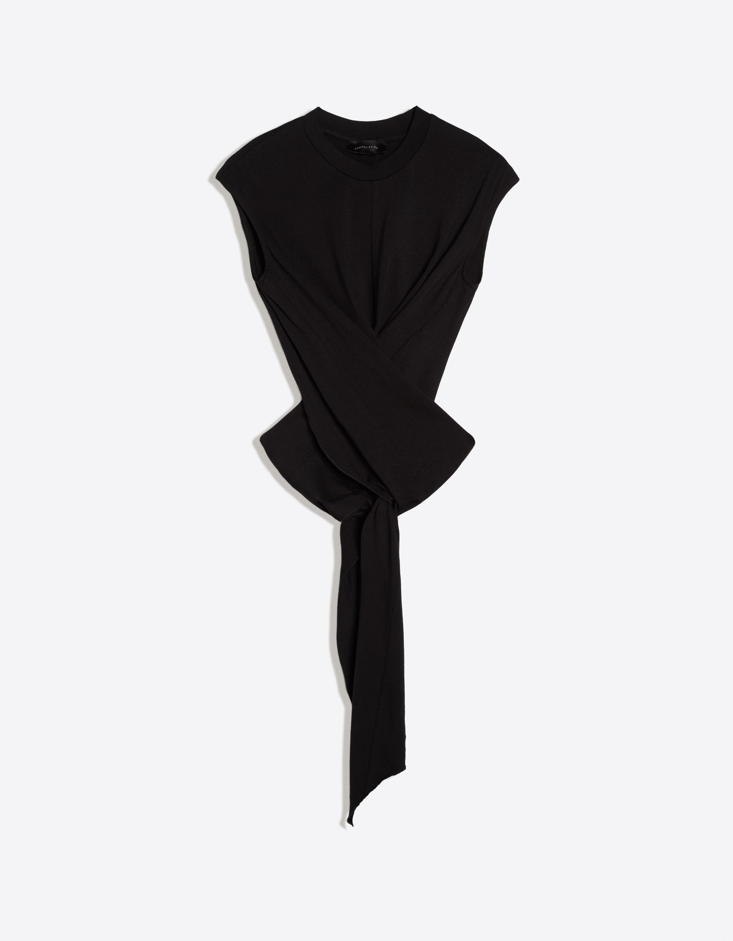 Round neck top with back knot — Black