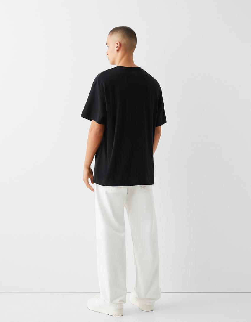 Printed short sleeve oversize T-shirt-Black-2