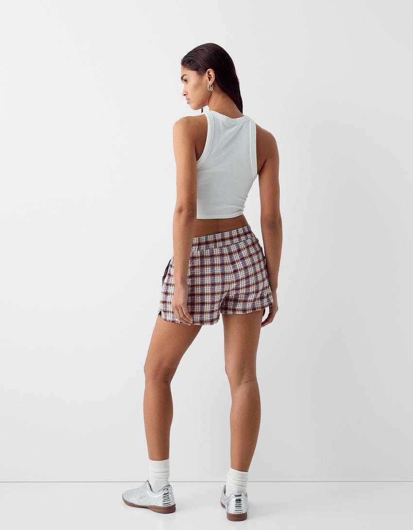 شورت بطبعة مربعات-أزرق-2