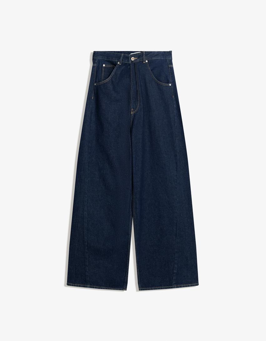 Wide leg jeans met taille met overslag-Marineblau