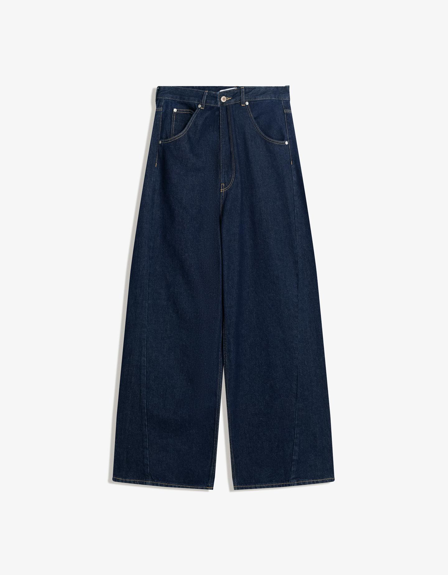 Bershka jeansy o kroju wide leg z krzyżowanym pasem granatowy