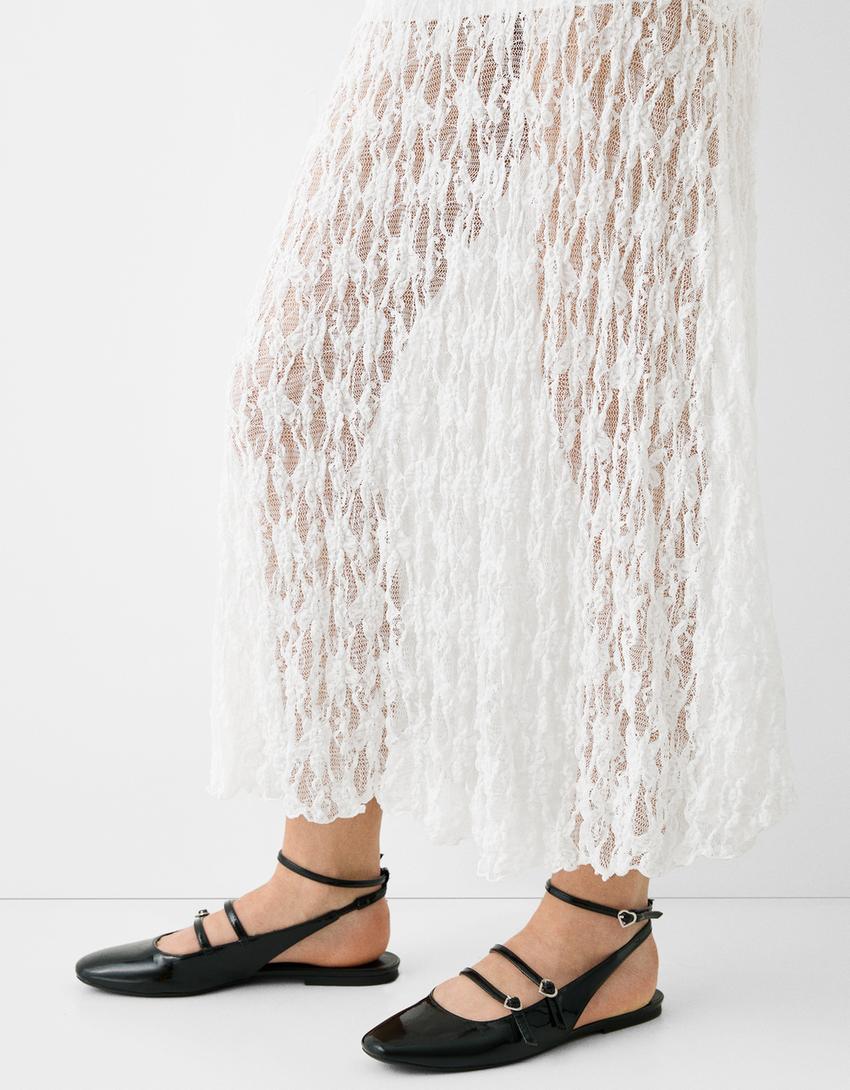 Strappy lace midi dress-White