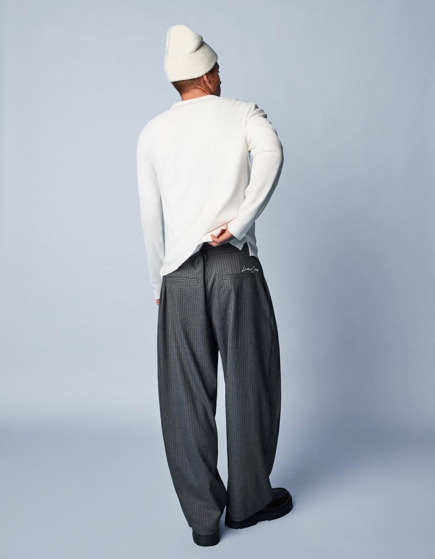 Pantalon super baggy fit rayures tennis-Gris