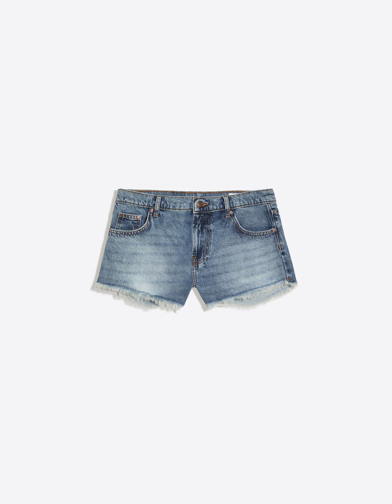 Frayed hem denim mini shorts — Blue