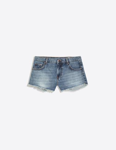 Frayed hem denim mini shorts — Blue 5