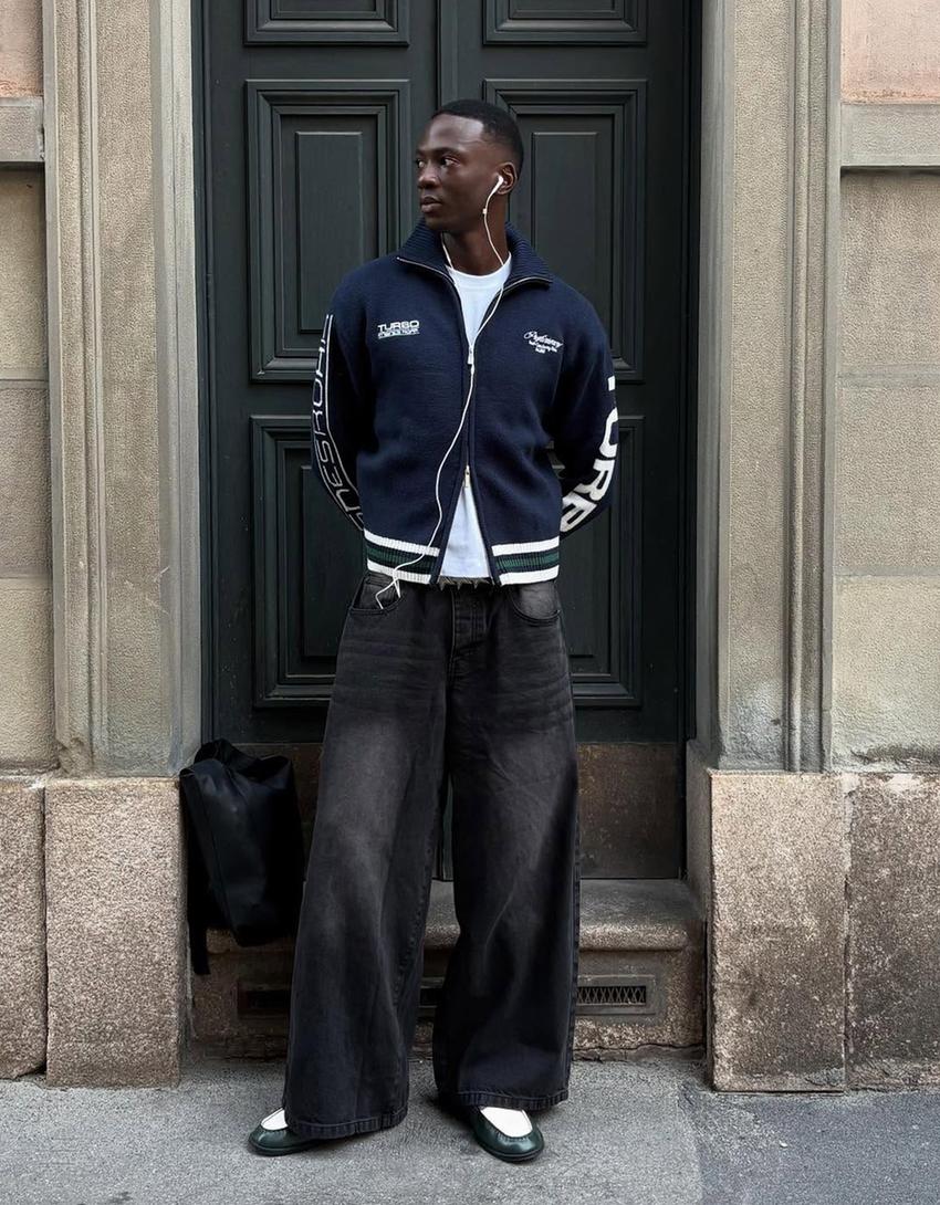 Sweat zippé brodé-Bleu