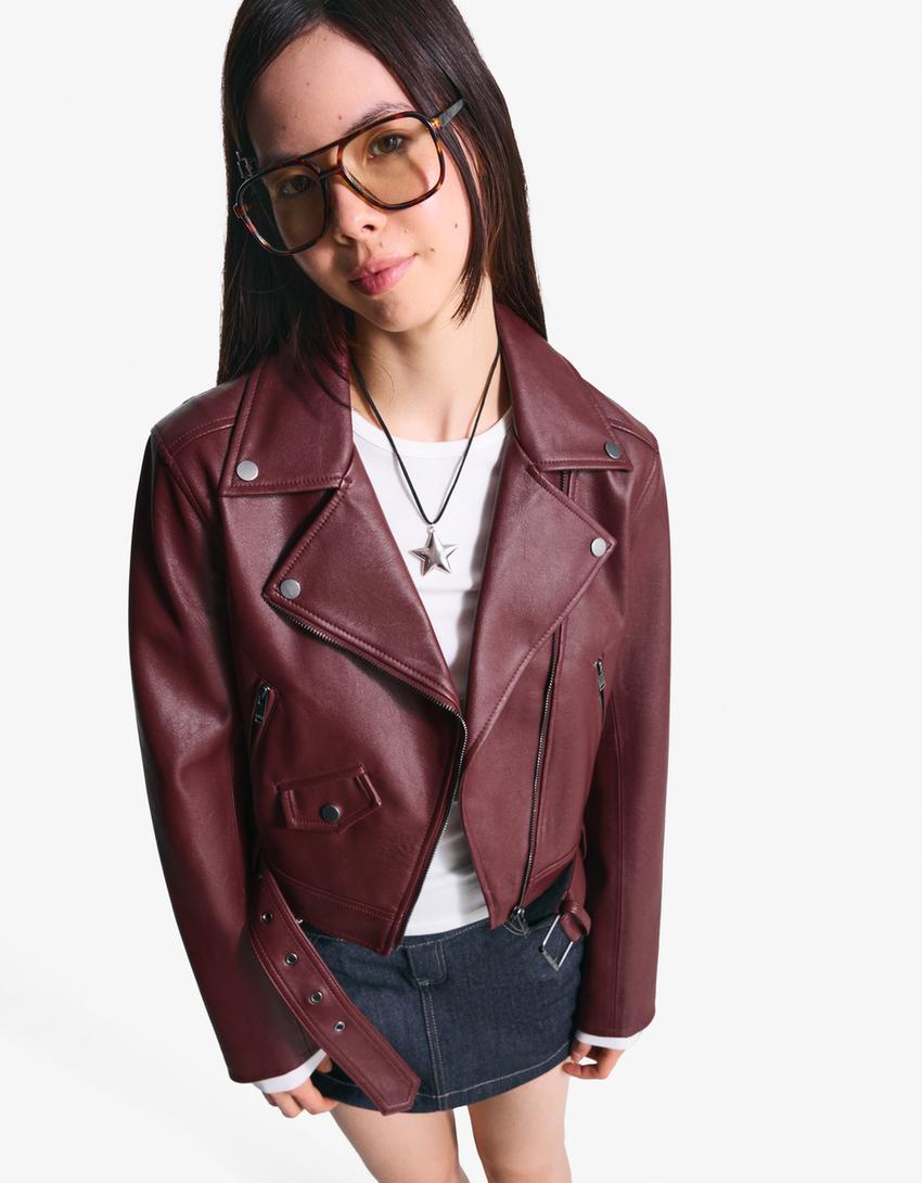 Leather effect biker jacket Jackets and blazers Women Bershka