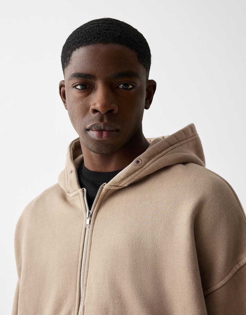 Sudadera cremallera capucha cropped efecto lavado-Camel-2