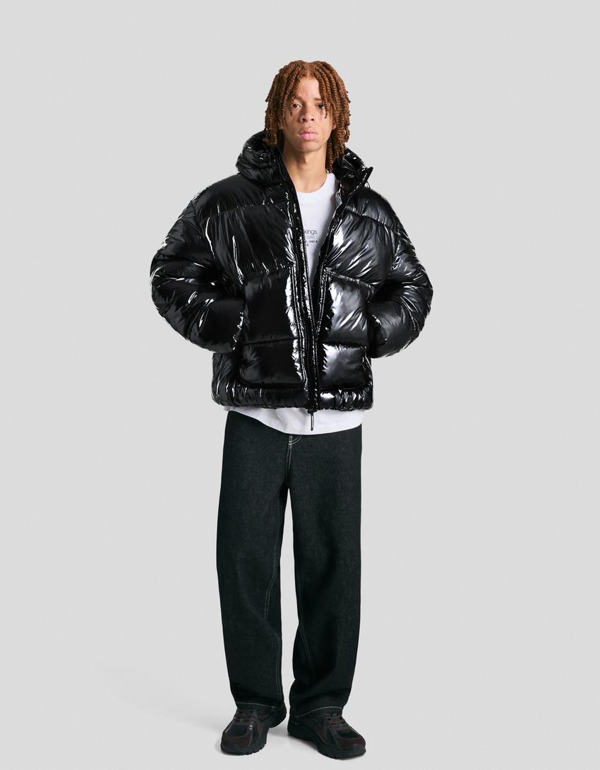Hooded puffer jacket-Black