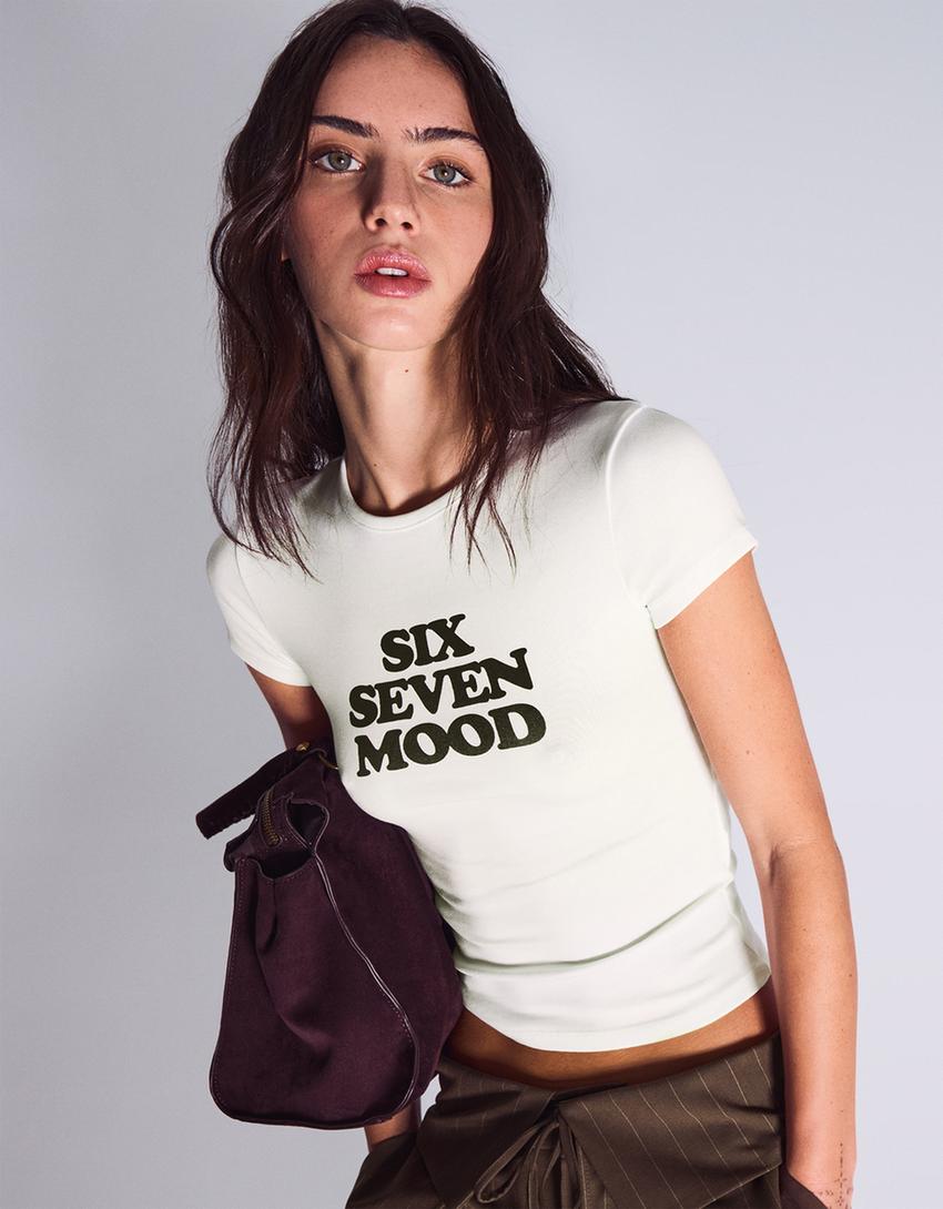 Tricou mânecă scurtă print-Alb murdar