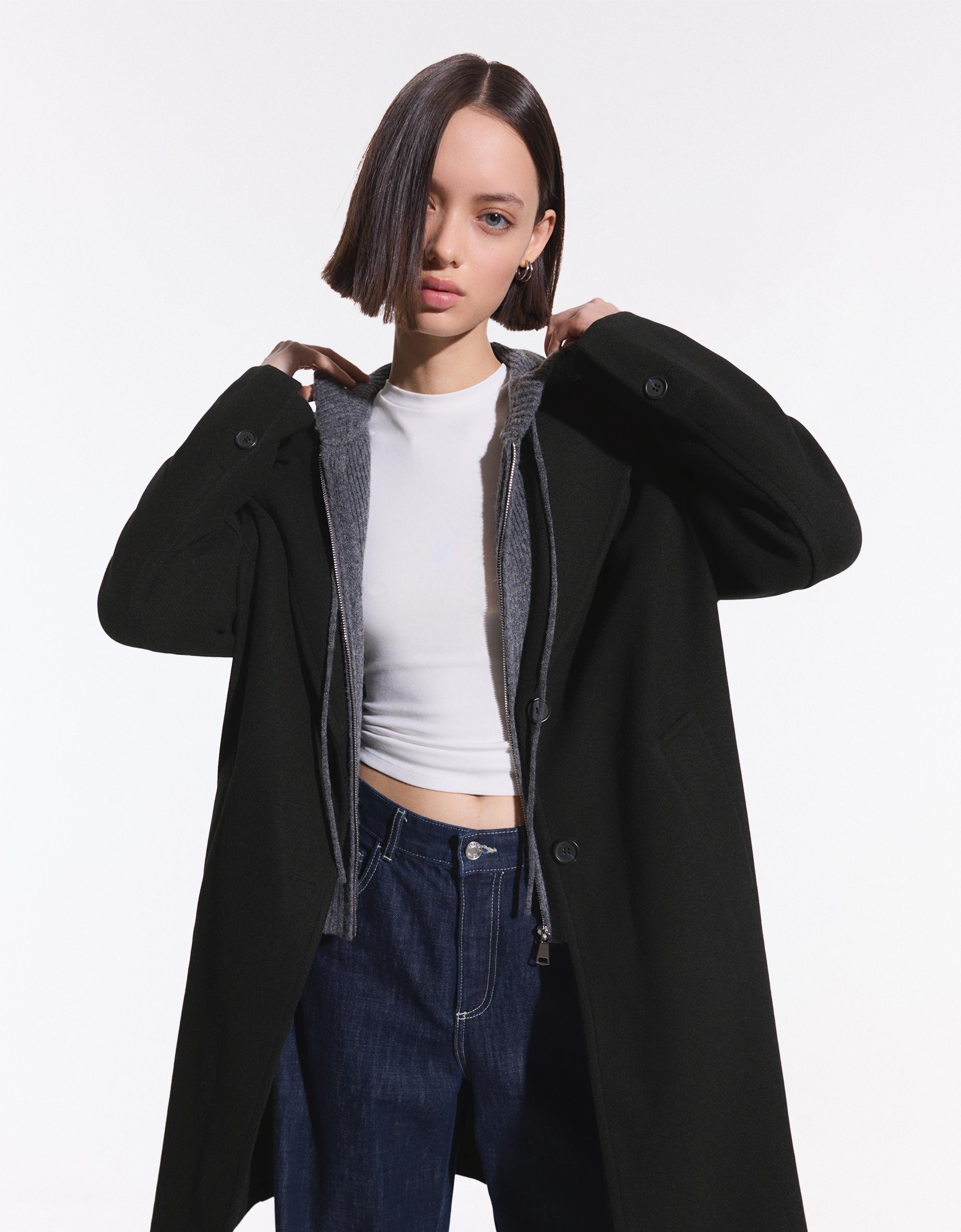 Soft-touch long coat — Black
