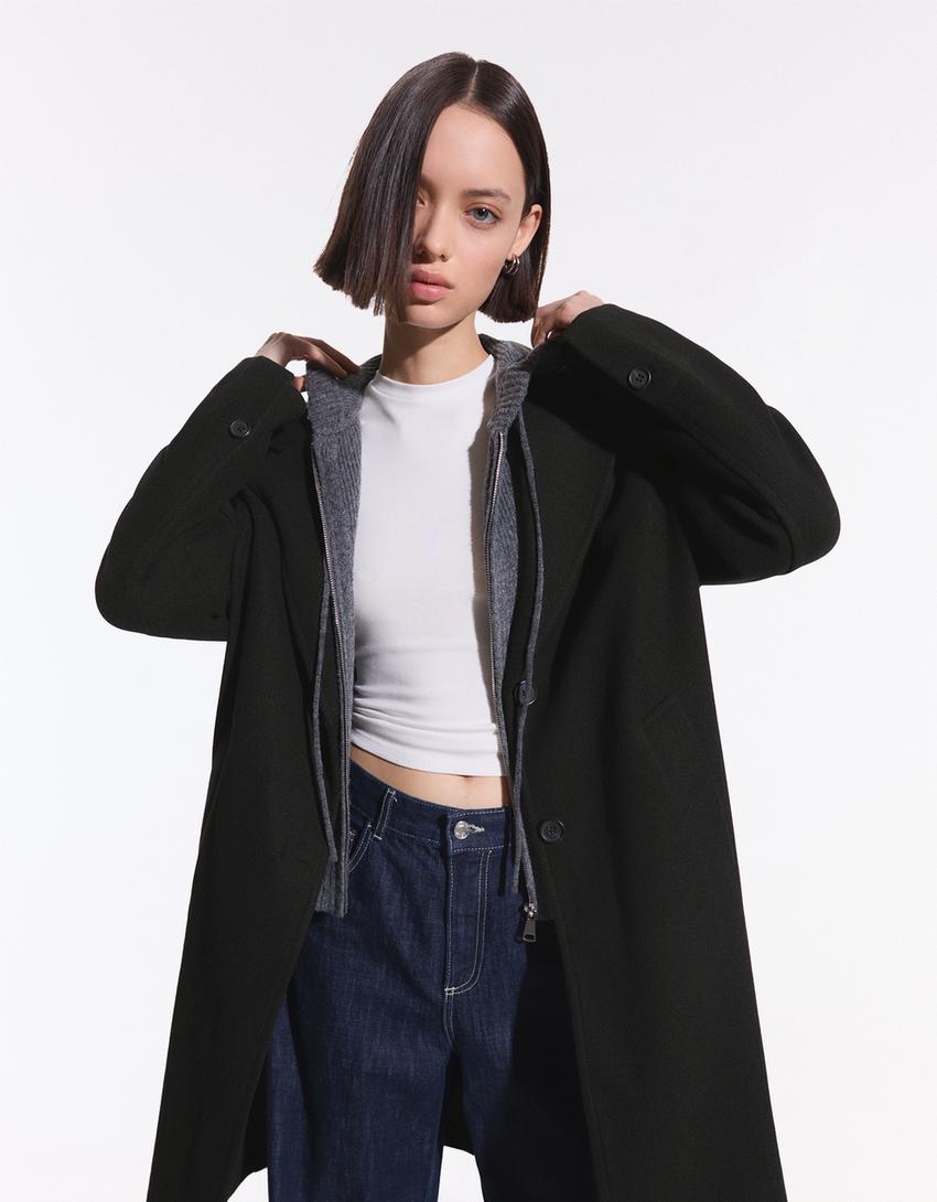 Manteau long doux-Noir