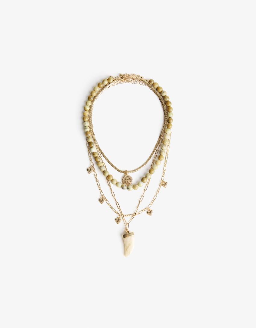 Pack of 4 pendant necklaces-Gold-0