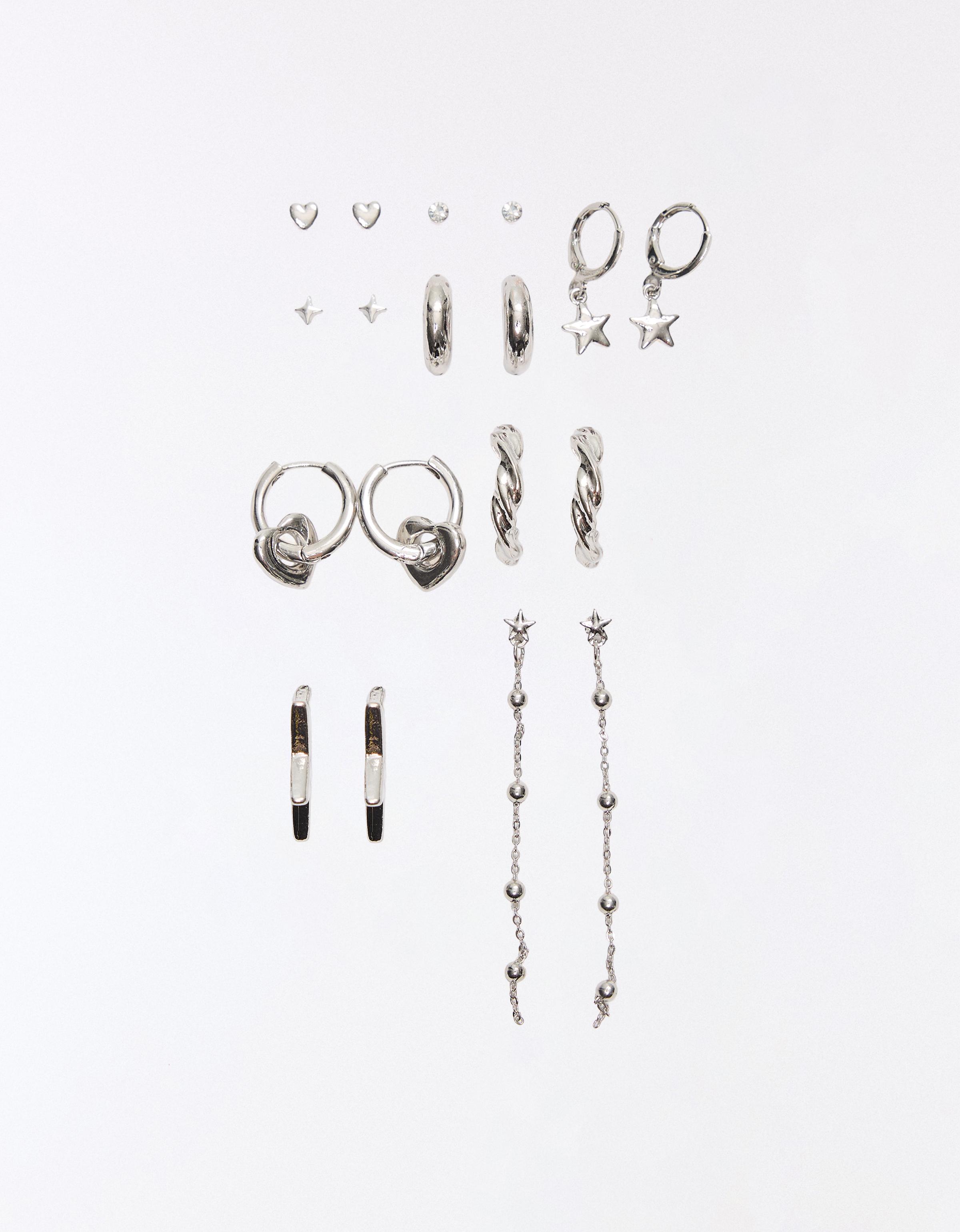 Pack of 9 assorted earrings — Silver